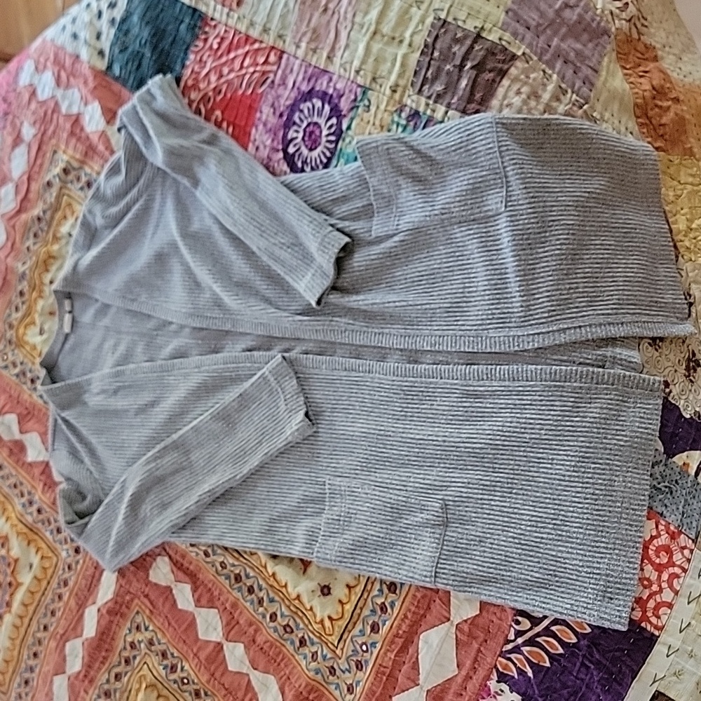 GAP Gray Ribbed Open Front Long Cardigan